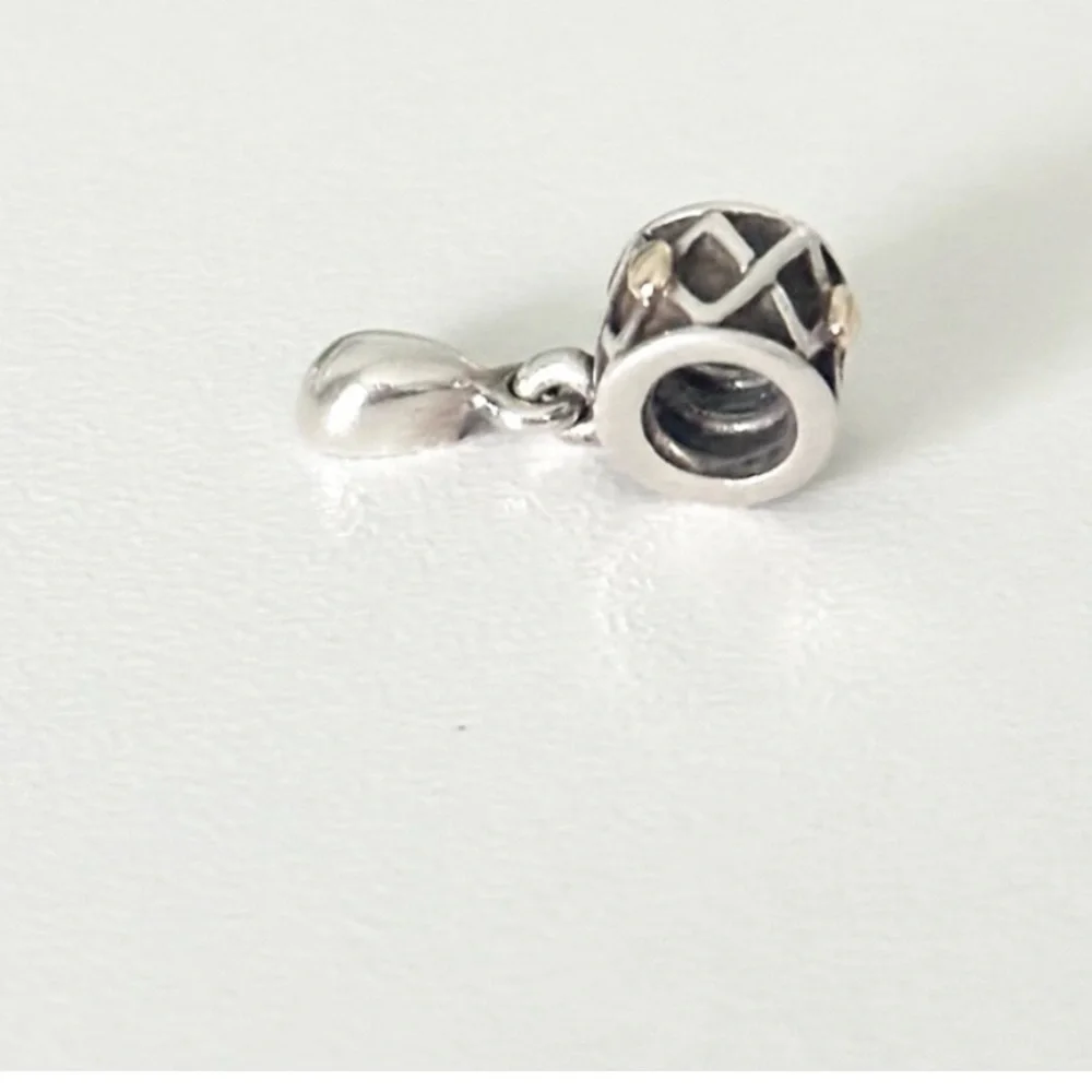 Pandora 925 & 14K Gold Two Tone Clear CZ One World Health Dangle Bead Charm